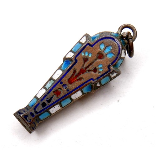 238 - An Egyptian revival silver and enamel locket, in the form of a sarcophagus, with hinged top revealin... 