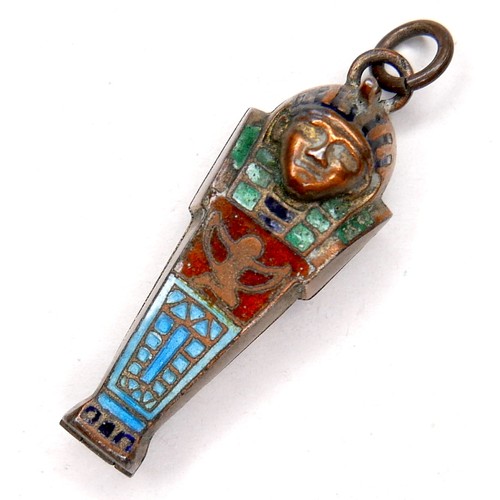 238 - An Egyptian revival silver and enamel locket, in the form of a sarcophagus, with hinged top revealin... 