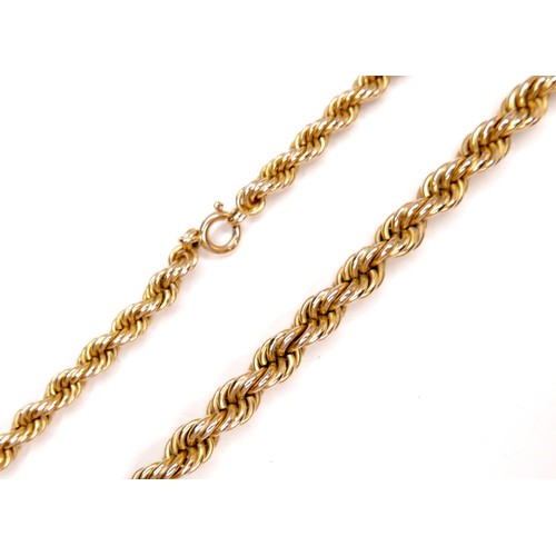 387 - An 18ct gold graduating twist multi link necklace, stamped 750 to ring clasp, 52cm long, 28.0g.