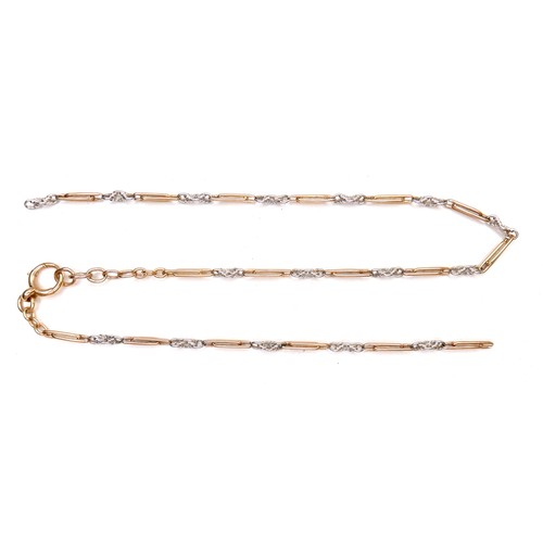 356 - An 18ct yellow gold and platinum fine chain necklace, a/f damaged, 40cm, 14.5g.