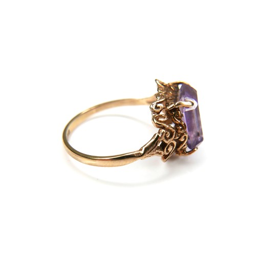 267 - Two 9ct gold rings, comprising a rectangular cut amethyst stone ring, stone 10 by 7.9mm, size L, a c... 