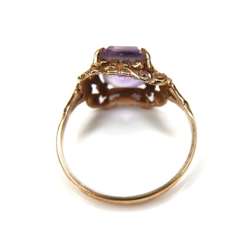 267 - Two 9ct gold rings, comprising a rectangular cut amethyst stone ring, stone 10 by 7.9mm, size L, a c... 