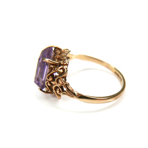 267 - Two 9ct gold rings, comprising a rectangular cut amethyst stone ring, stone 10 by 7.9mm, size L, a c... 