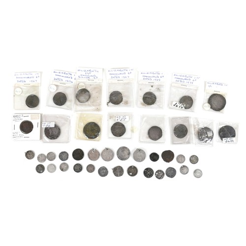 158 - A collection of UK hammered coins, 16th and 17th century, including Elizabeth I silver 3d and 6d coi... 