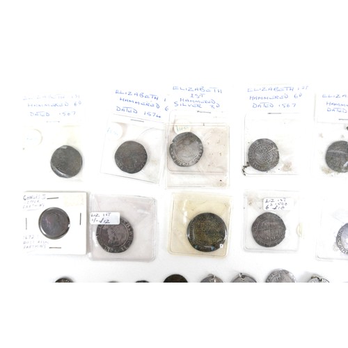 158 - A collection of UK hammered coins, 16th and 17th century, including Elizabeth I silver 3d and 6d coi... 