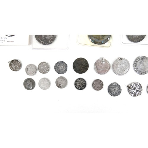 158 - A collection of UK hammered coins, 16th and 17th century, including Elizabeth I silver 3d and 6d coi... 