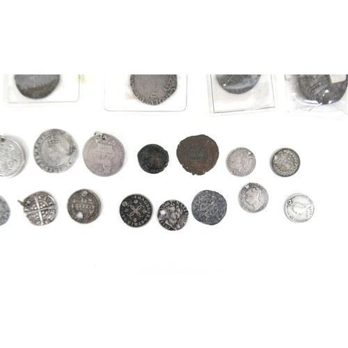 158 - A collection of UK hammered coins, 16th and 17th century, including Elizabeth I silver 3d and 6d coi... 