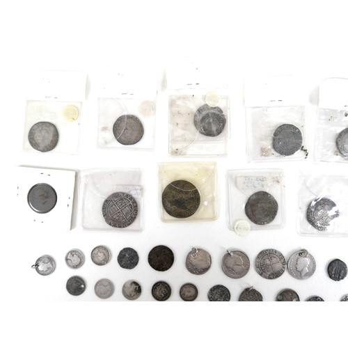 158 - A collection of UK hammered coins, 16th and 17th century, including Elizabeth I silver 3d and 6d coi... 