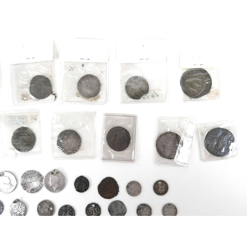 158 - A collection of UK hammered coins, 16th and 17th century, including Elizabeth I silver 3d and 6d coi... 