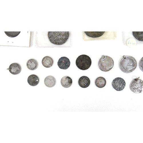 158 - A collection of UK hammered coins, 16th and 17th century, including Elizabeth I silver 3d and 6d coi... 