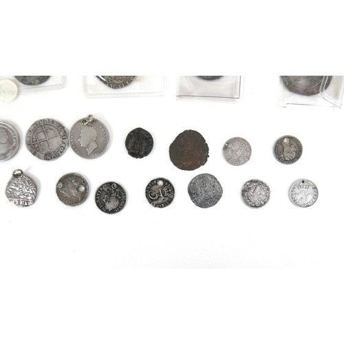 158 - A collection of UK hammered coins, 16th and 17th century, including Elizabeth I silver 3d and 6d coi... 