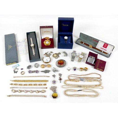 266 - A collection of costume jewellery and watches, including Rotary Automatic, and five other various wr... 