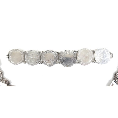 244A - A silver coin bracelet, formed of six 16th century Elizabeth I / Charles II silver coins, together w... 