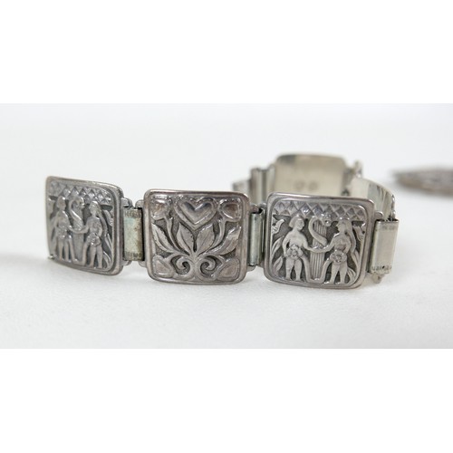 244A - A silver coin bracelet, formed of six 16th century Elizabeth I / Charles II silver coins, together w... 