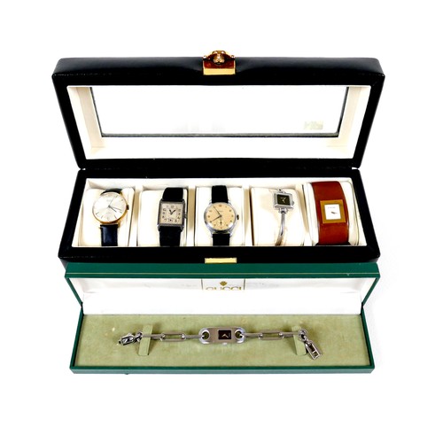 202 - A group of six wristwatches, comprising an Art Deco silver cased wristwatch, with square dial, case ... 