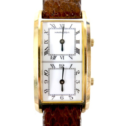 215 - A vintage Hamilton 'Traveller' gold plated gentleman's wristwatch, ref. 623216E, the tank case enclo... 