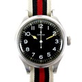 An Omega British Military issue RAF pilot's wristwatch, circular black dial with Arabic numerals, lu... 
