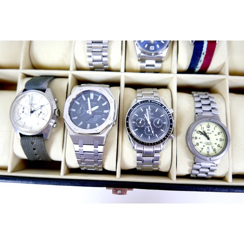 203 - A collection of fifteen modern wristwatches, comprising a Tissot Automatic Seastar, two Seiko, a Cit... 