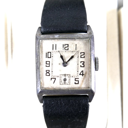 202 - A group of six wristwatches, comprising an Art Deco silver cased wristwatch, with square dial, case ... 