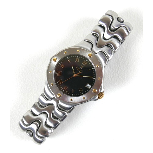 213 - An Ebel Sportwave stainless steel gentleman's wristwatch, with circular black dial and gold Roman nu... 