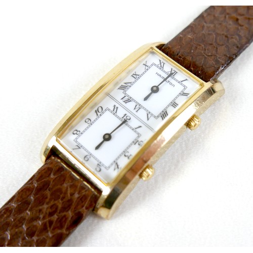 215 - A vintage Hamilton 'Traveller' gold plated gentleman's wristwatch, ref. 623216E, the tank case enclo... 