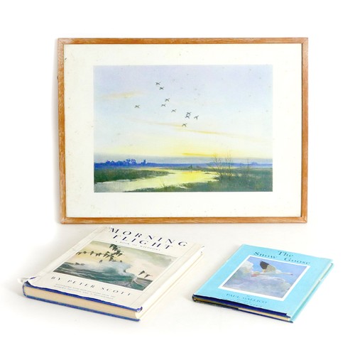 118 - After Peter Scott (British, 1909-1989): two signed prints, Geese in Flight, 35 by 53cm, mounted, gla... 