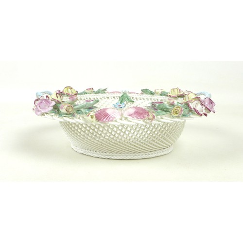 26 - Two porcelain baskets, by Celtic Weave, decorated with applied floral sprays on a woven body, one an... 