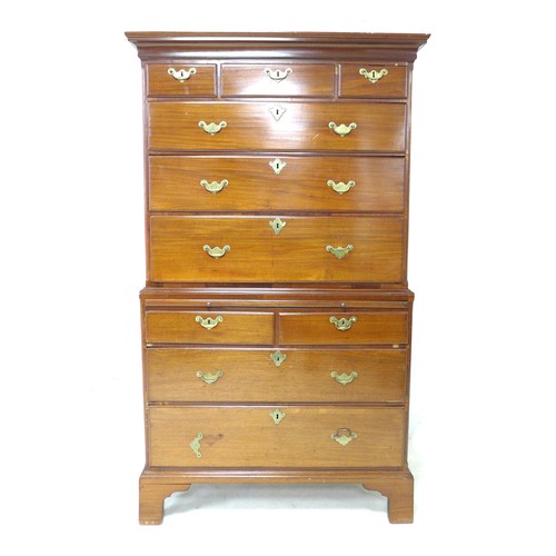 208 - A Chippendale style George II mahogany tall boy, top section has three short over three long drawers... 