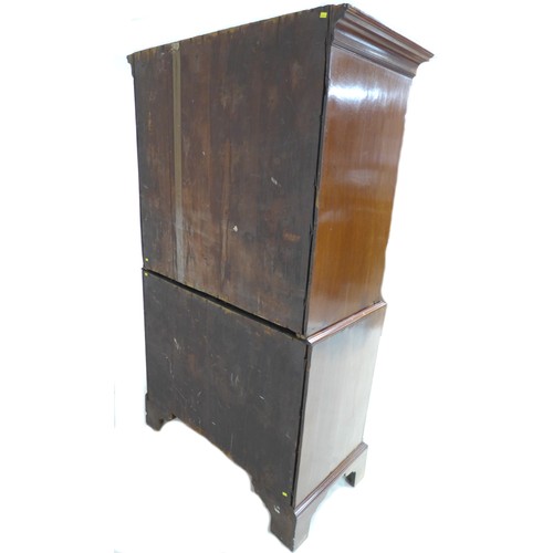 208 - A Chippendale style George II mahogany tall boy, top section has three short over three long drawers... 