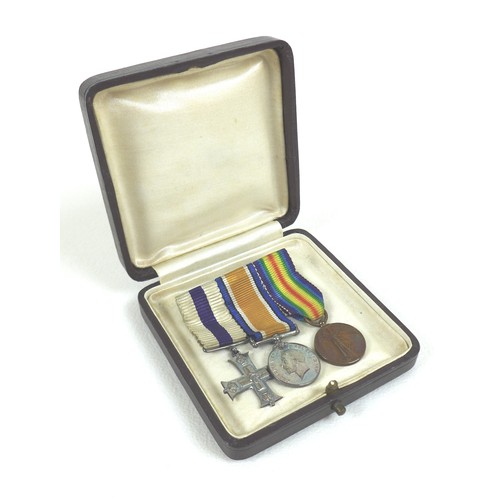 90 - A group of WWI medals, with gallantry award, comprising The Military Cross, King George V GRI cypher... 