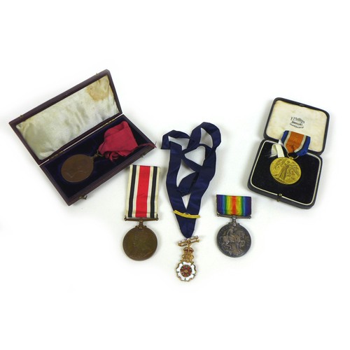 89 - A mixed group of medals and awards, comprising WWI War and Victory medals, ribbons mistakenly swappe... 