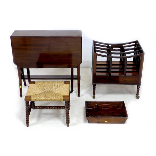 159 - A group of furniture, including a mahogany Canterbury, 49 by 35.5 by 53cm high, a Georgian oak cutle... 