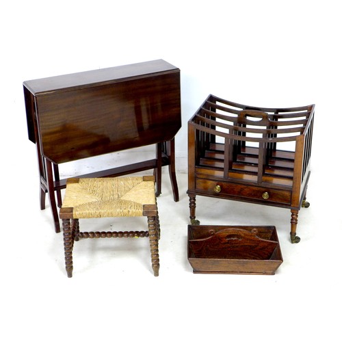 159 - A group of furniture, including a mahogany Canterbury, 49 by 35.5 by 53cm high, a Georgian oak cutle... 