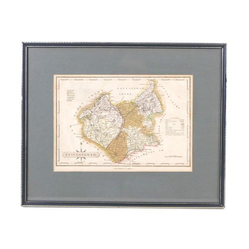 114 - Two 18th century maps, an 18th century engraving, ‘Leicestershire’, framed together with an 18th cen... 