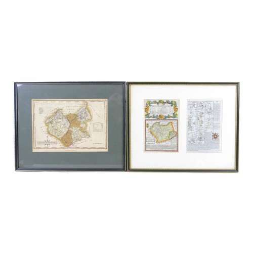 114 - Two 18th century maps, an 18th century engraving, ‘Leicestershire’, framed together with an 18th cen... 