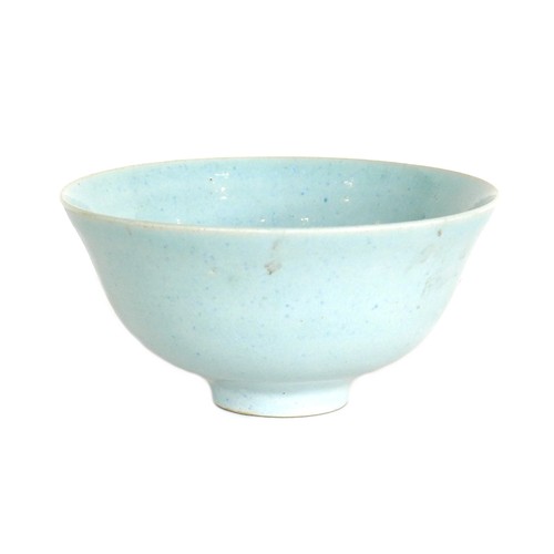Dame Lucie Rie (British, Austrian, 1902-1995): a studio pottery bowl, decorated in pale blue speckled glaze, LR mark to base, 13.7 by 6.8cm high.