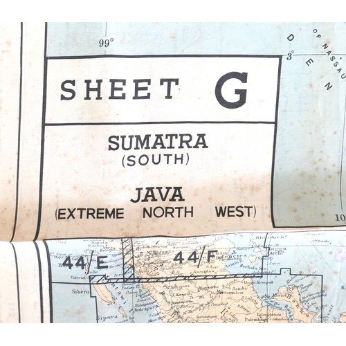 88 - A printed World War II silk map of Java and Sumatra, 'Sheet G' and 'Sheet H', 90 by 70cm.