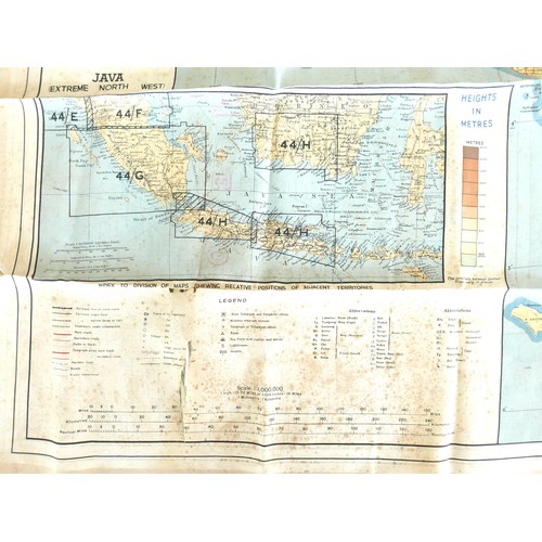 88 - A printed World War II silk map of Java and Sumatra, 'Sheet G' and 'Sheet H', 90 by 70cm.