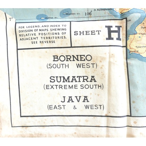 88 - A printed World War II silk map of Java and Sumatra, 'Sheet G' and 'Sheet H', 90 by 70cm.