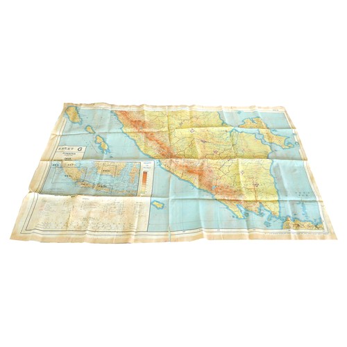 88 - A printed World War II silk map of Java and Sumatra, 'Sheet G' and 'Sheet H', 90 by 70cm.