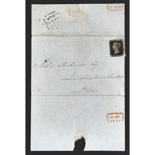 85 - A penny black on cover sent on the 11th of July 1840, cancelled by a red Maltese Cross, three wide m... 