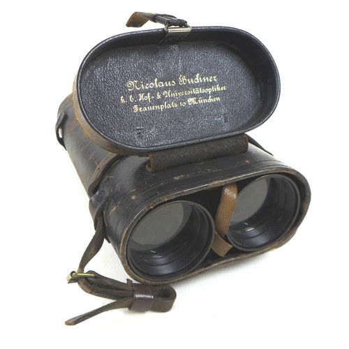 63 - A pair of early 20th century cased binoculars, by Nicholas Buchner, Munchen, with Carl Zeiss Jena le... 