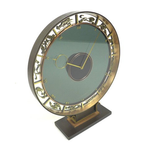 93 - An Art Deco zodiac mantle mystery clock, possibly Heinrich Möller for Kienzly, circa 1930s, 29cm hig... 