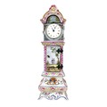 A 19th century continental porcelain long case clock, with verge fusee pocket watch movement, fleur ... 