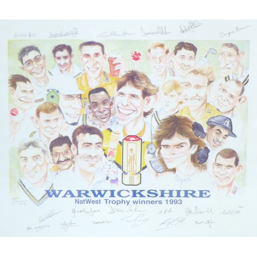 46 - A collection of cricket memorabilia, comprising a signed limited edition caricature picture of the W... 