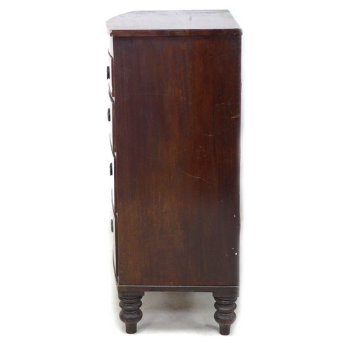 187 - A Regency mahogany bow front chest, of two short over three long drawers, raised on bracket feet, 10... 