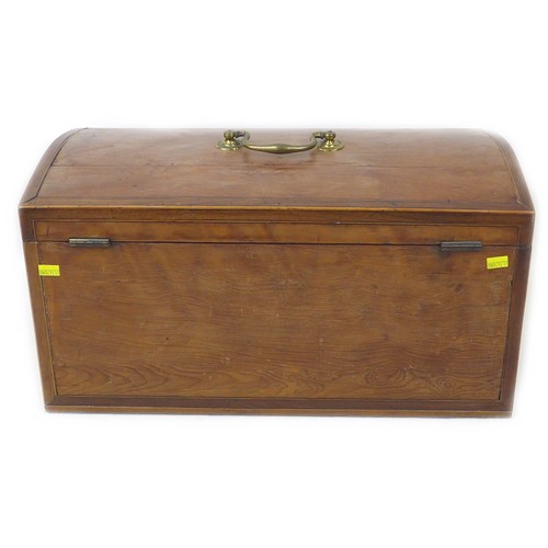 61 - An early 19th century mahogany table top chest, the gently domed hinged lid with brass swan neck han... 