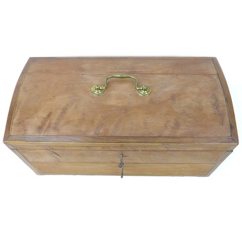 61 - An early 19th century mahogany table top chest, the gently domed hinged lid with brass swan neck han... 