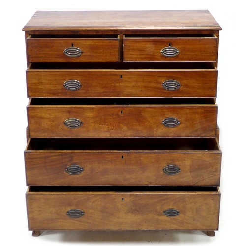 210 - A small George III oak chest on chest, with two short over four graduating long drawers, cock beadin... 