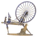 A 19th century spinning wheel, painted blue, a/f, 124 by 66 by 109 cm high.